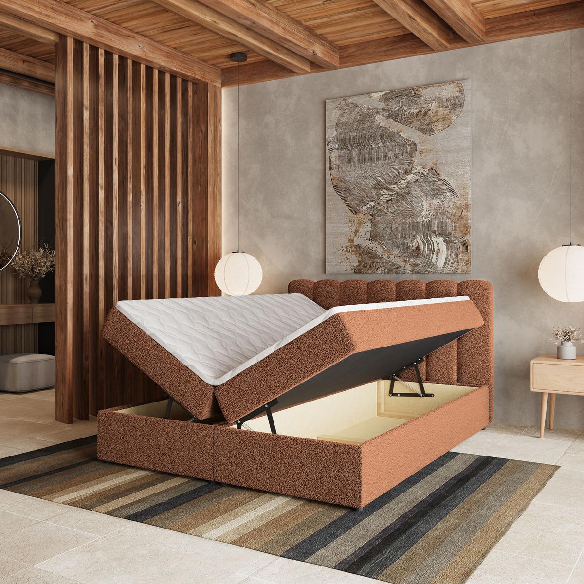 BOXBETT SOLIA 140x200 cm mit Matratze und Topper, H2+H3 - Kupferfarben - Kupferfarben, Holz (140/200cm) - MASSENO