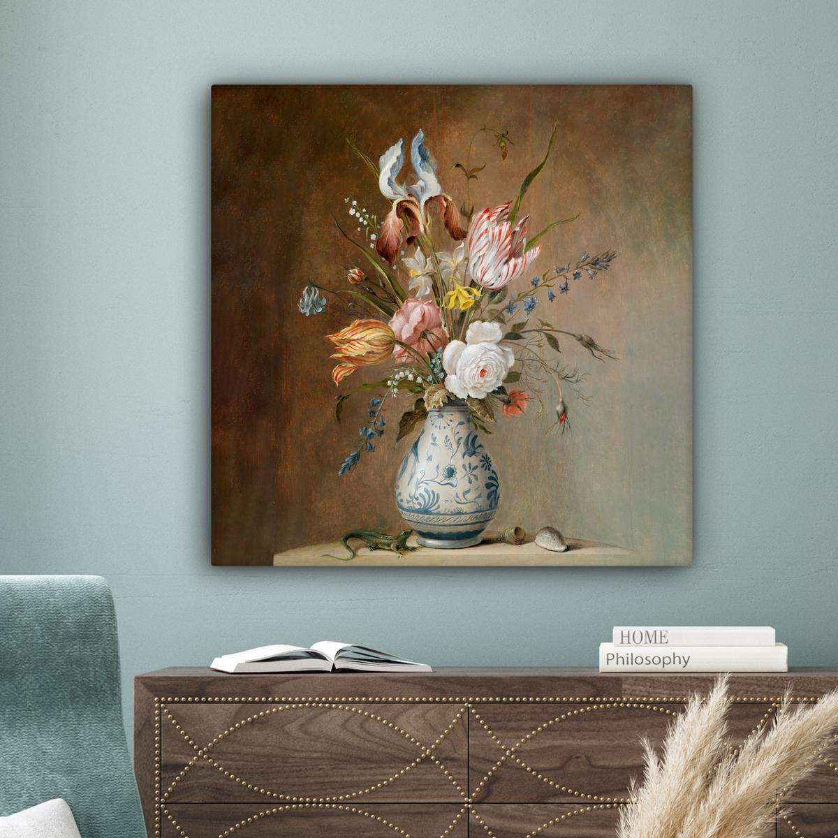 LEINWANDBILD Alte Meister - Blumen - Balthasar van der Ast Deko Groß 90x90 cm - Hellbraun, Textil (90/90cm) - MuchoWow