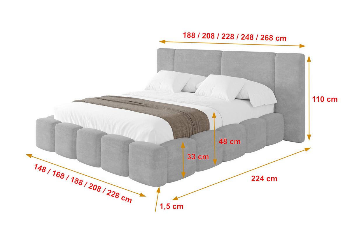 POLSTERBETT mit Bettkasten und Lattenrost, Boxbett ohne Matratze - NILO 200x200 Grau - Hellgrau, Holzwerkstoff/Textil (200/200cm) - ALTDECOR