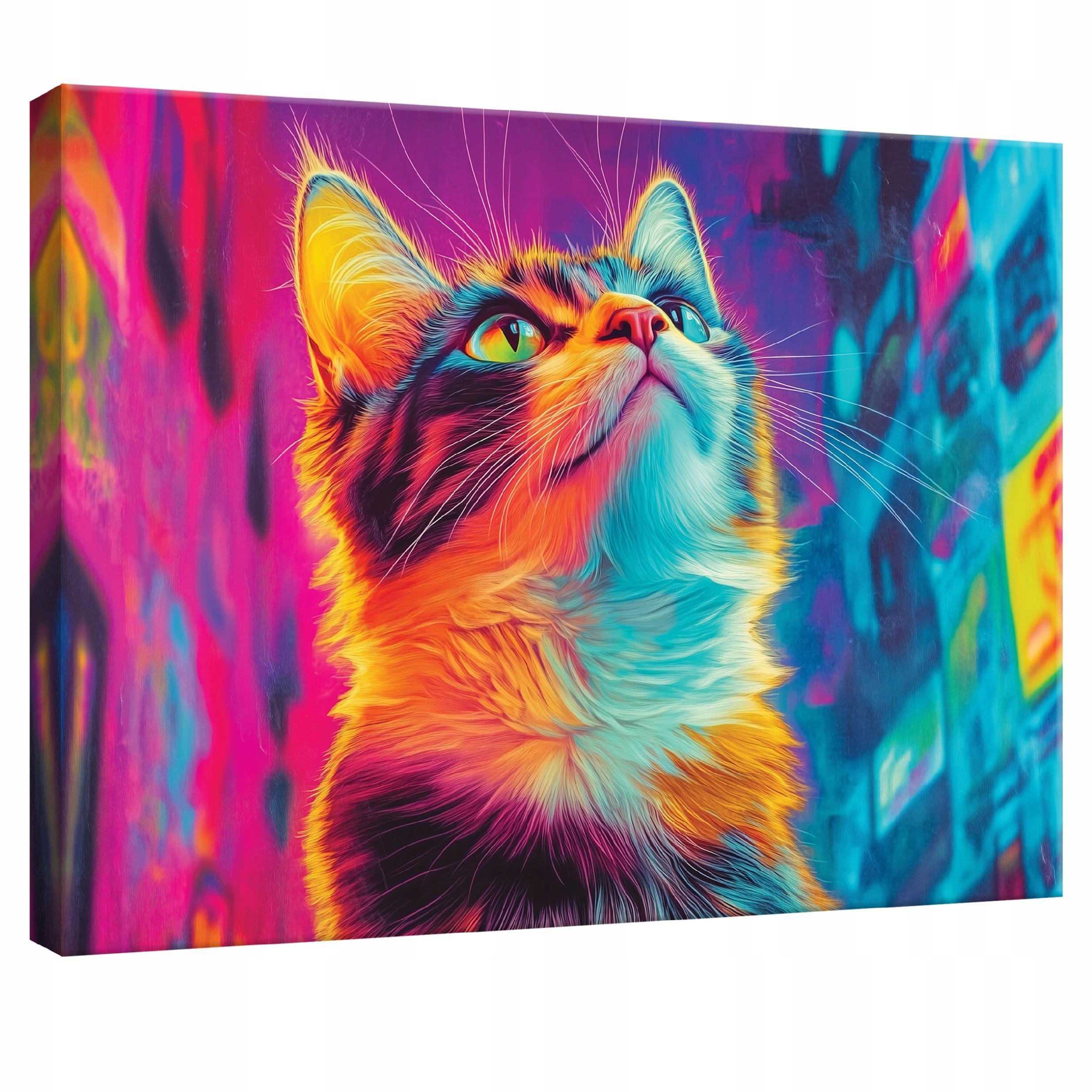 LEINWANDBILD Abstrakt Katze Pop Art Modern 60x40 - Multicolor, Holzwerkstoff (60/40cm) - Wallarena