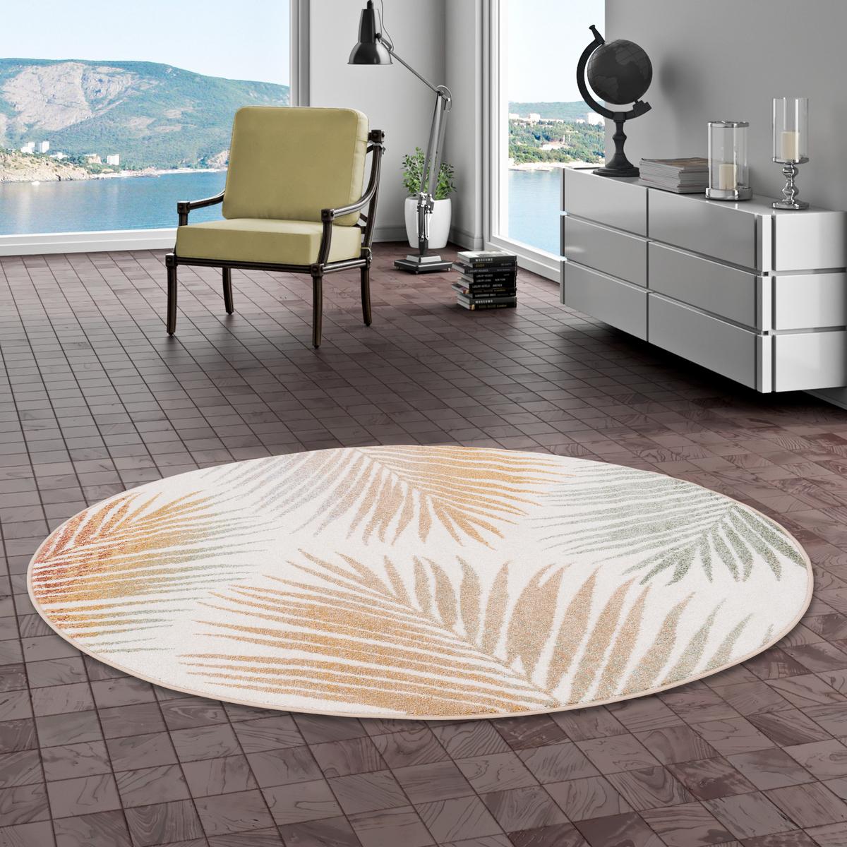 DESIGNER TEPPICH FARO TROPICAL BLÄTTER RUND - Naturfarben, Textil (120/120cm) - Pergamon