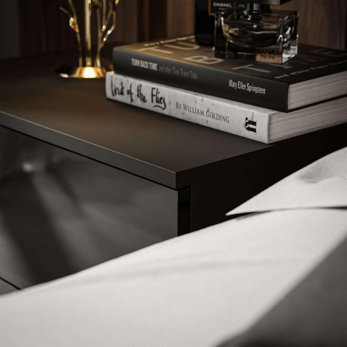 NACHTTISCH AURA PUSH OPEN mit goldenen Beinen - Schwarz, Holzwerkstoff (55/55/37cm) - Lookway