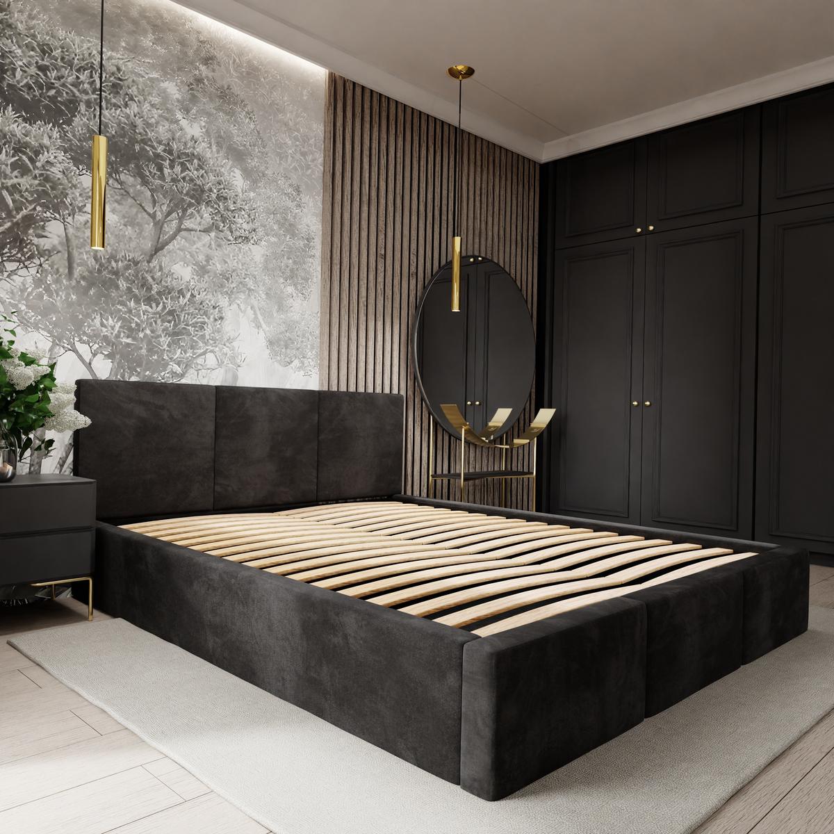 POLSTERBETT für Schlafzimmer Bett mit Stauraum Schwarz 180x200cm Kopfteil 100cm - Schwarz, Holzwerkstoff/Metall (180/200cm) - Muralo