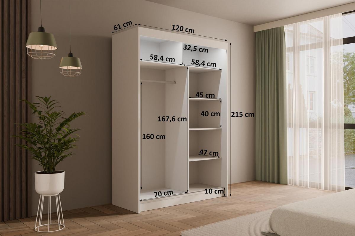 KLEIDERSCHRANK AMOHA mit LED - 120 cm - Weiß - Weiß, Holzwerkstoff (120/215/61cm) - ALTDECOR
