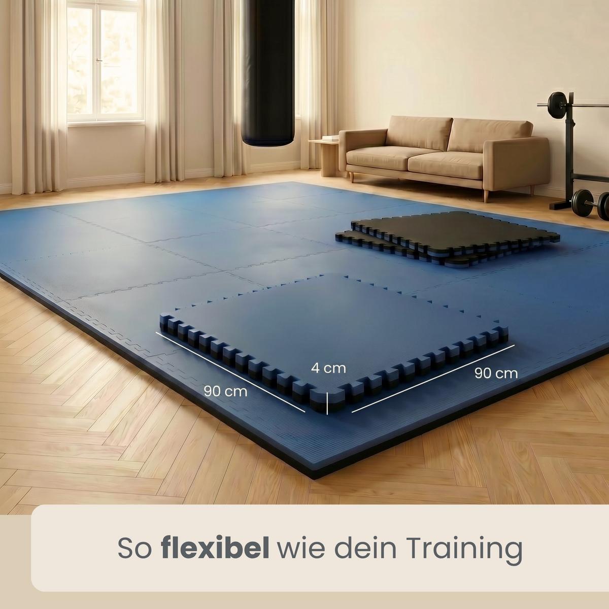 KAMPFSPORTMATTE - 90/90/4 cm - Blau / Schwarz - Blau, Kunststoff (90/90/4cm) - eyepower