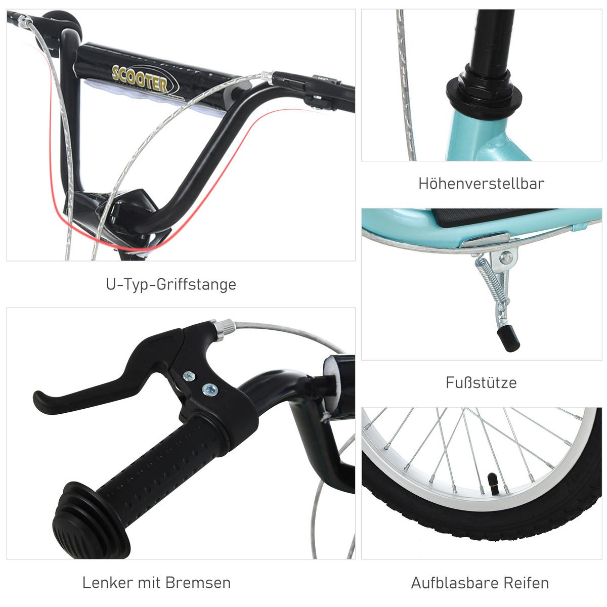 KINDERROLLER ab 5 jahre Scooter Cityroller Kinder Luftreifen verstellbar Blau - Blau, Metall (135/58/88cm) - HOMCOM