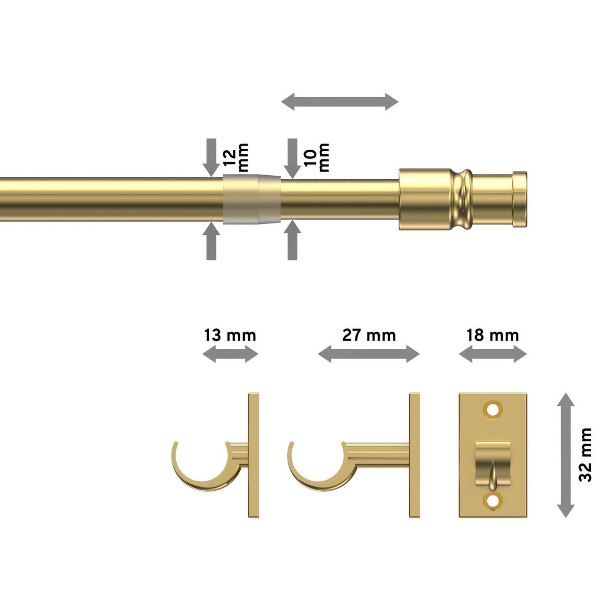 SCHEIBENSTANGE / CAFÉHAUSSTANGE Sora 85-135 cm, 12 / 10 mm Ø, Messing-farbig - Messingfarben, Kunststoff/Metall (3.5/3.2/135cm) - INTERDECO