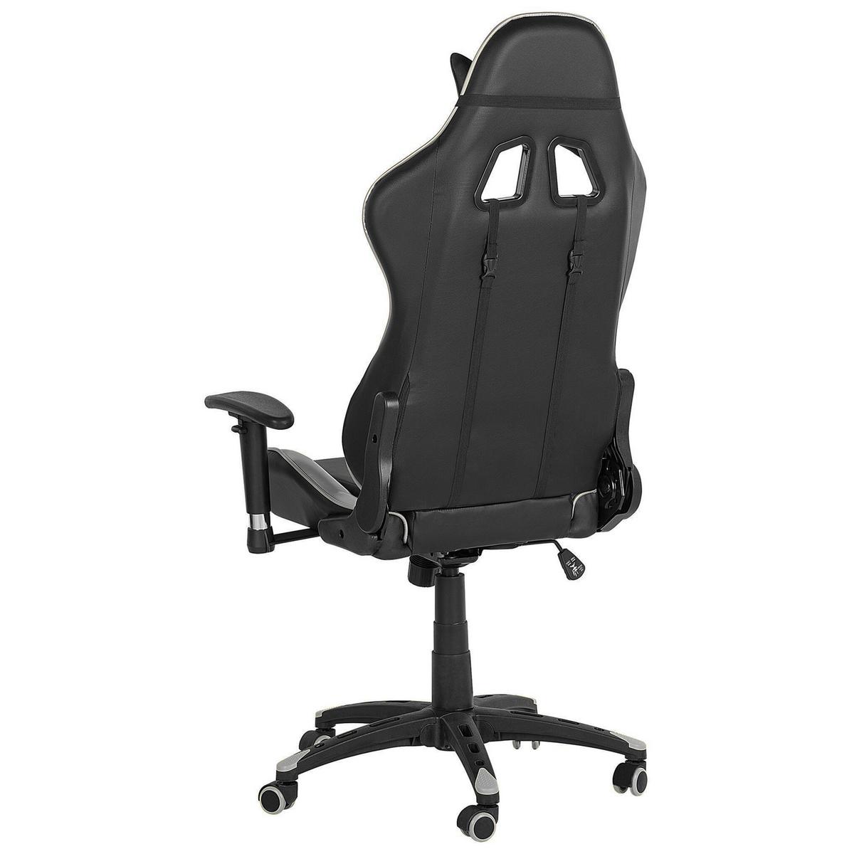 GAMINGSTUHL Kunstleder Schwarz/Silber Knight - Schwarz, Kunststoff/Textil (71/129/71cm) - Beliani