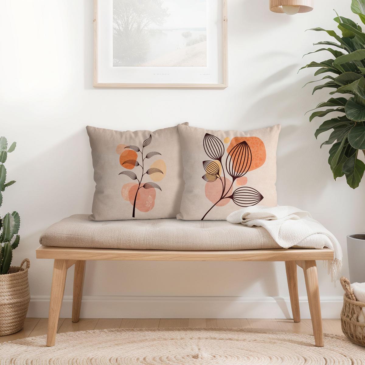 DEKOKISSEN 2er-Set Boho Blätter Duo II 40/40 cm - Orange, Textil (40/40cm) - Bilderwelten