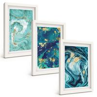 BILDER SET 3er Set - 20x30 cm Weißer Rahmen - Abstraktion von Türkisfarbe - Weiß, Kunststoff (20/30cm) - TULUP