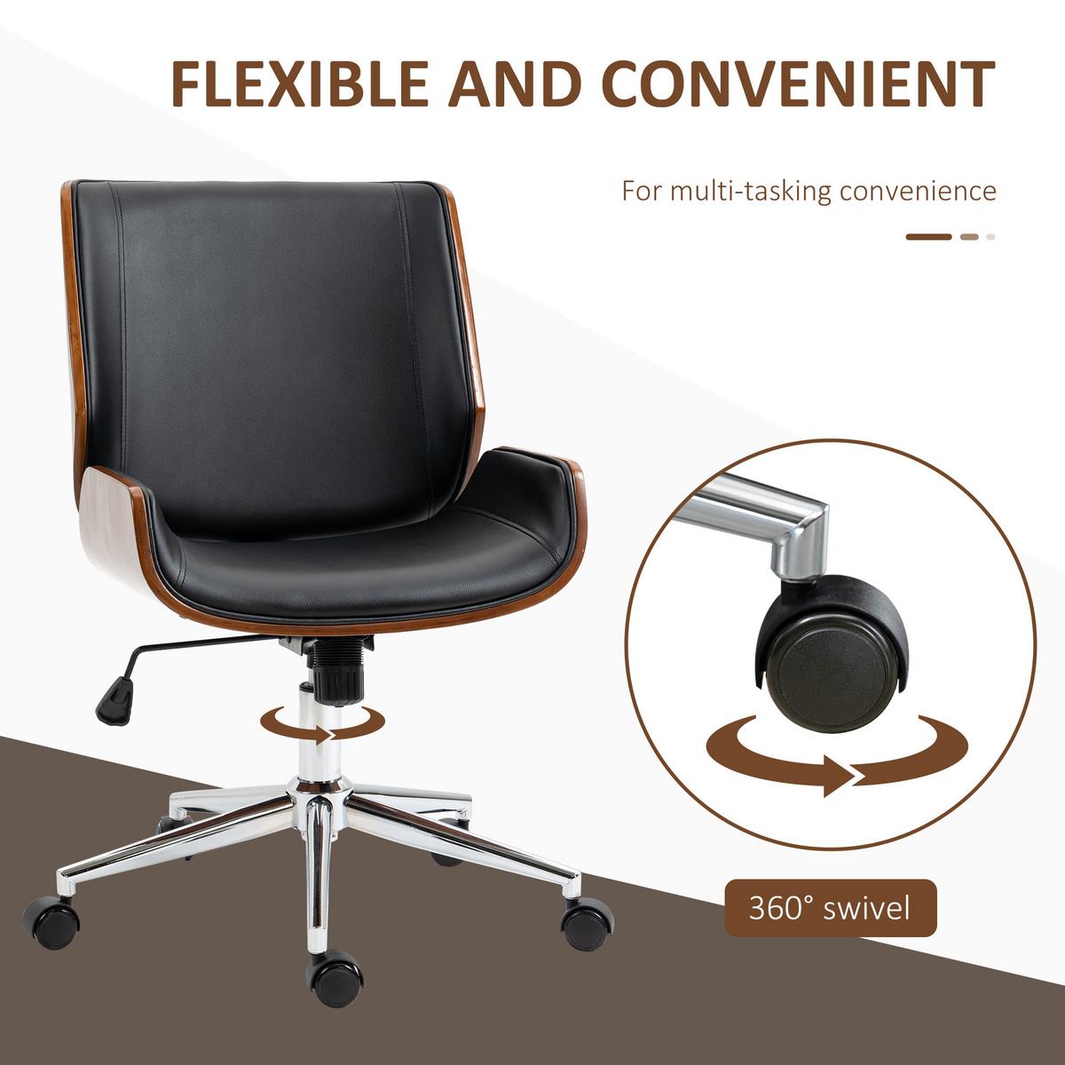 BÜROSTUHL mit Wippfunktion, Ergonomischer Computerstuhl, bis 120 kg Belastbar - Schwarz, Leder (60/96/53cm) - Vinsetto