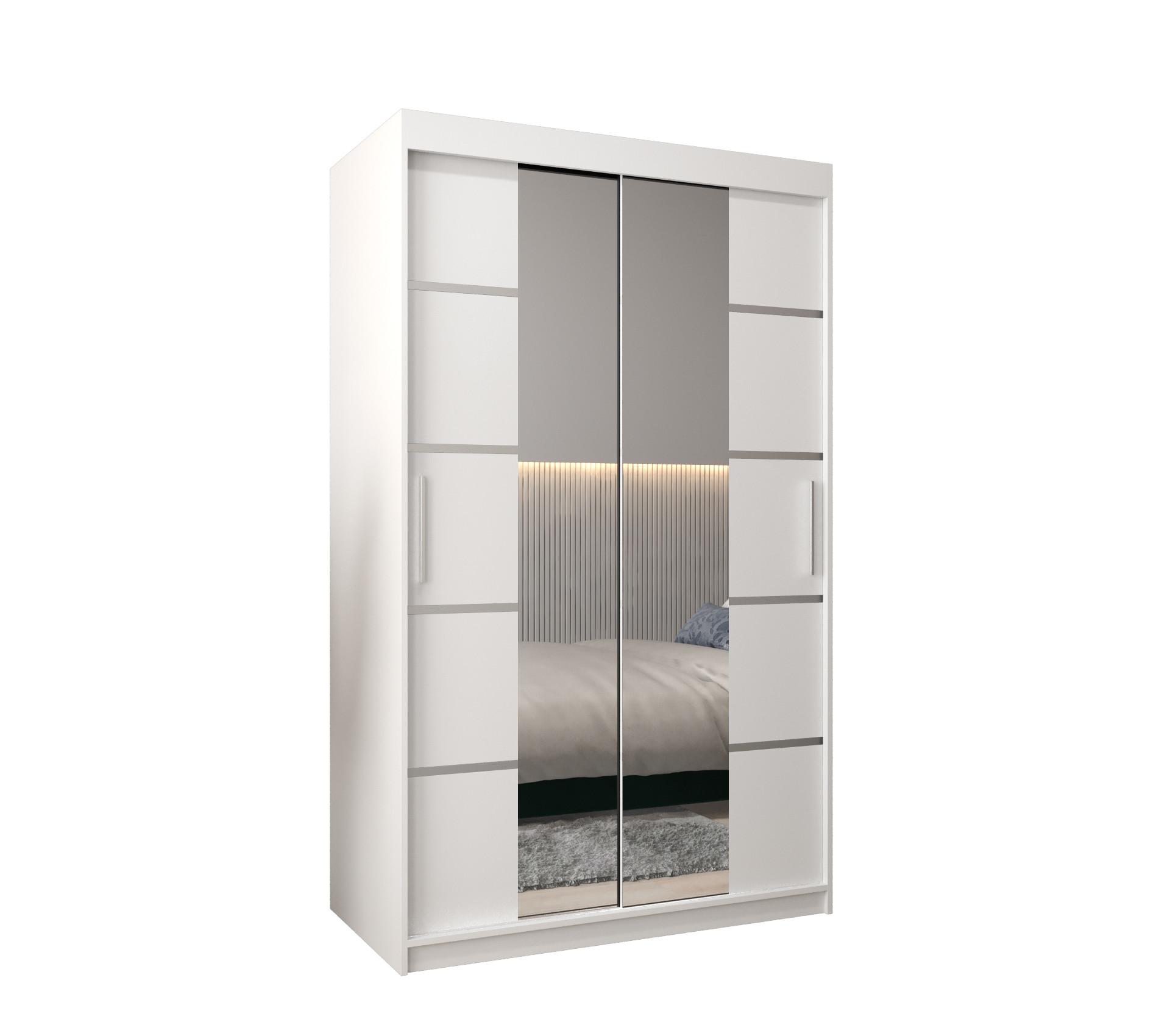 SCHWEBETÜRENSCHRANK 200/120/62 2-türig - Silberfarben/Weiß, Holz/Kunststoff (120/200/62cm) - MÖBEL KRYSPOL