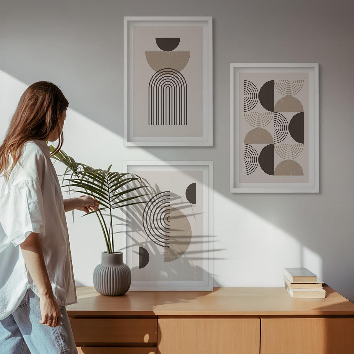 BILDER SET 3er Set - 40x60 cm Weißer Rahmen - Abstrakte Minimalismusmuster - Weiß, Kunststoff (40/60cm) - TULUP