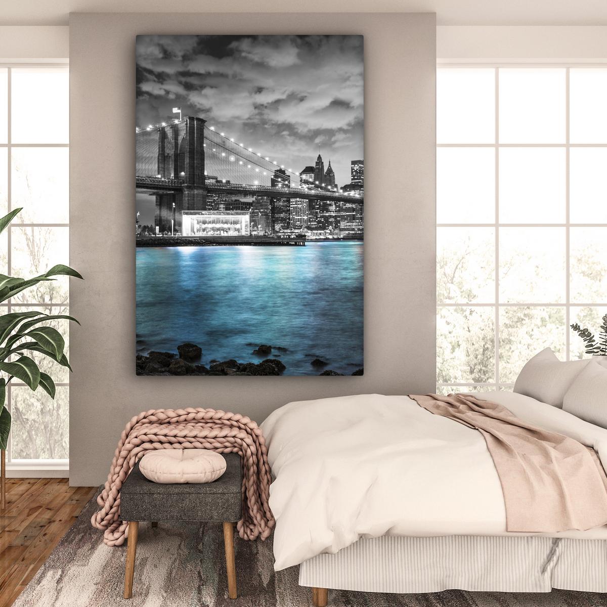 LEINWANDBILD New York - Skyline - Stadt - Blau Deko Groß 90x140 cm - Blaugrau, Textil (90/140cm) - MuchoWow