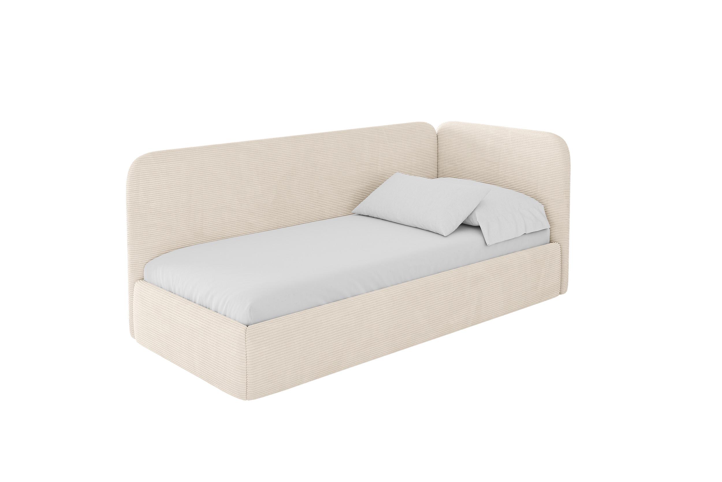 EINZELLBETT Jugendbett mit Bettkasten und Matratze H3/H4, Links - ELSY 80x200 Beige - Creme, Holzwerkstoff/Textil (80/200cm) - ALTDECOR