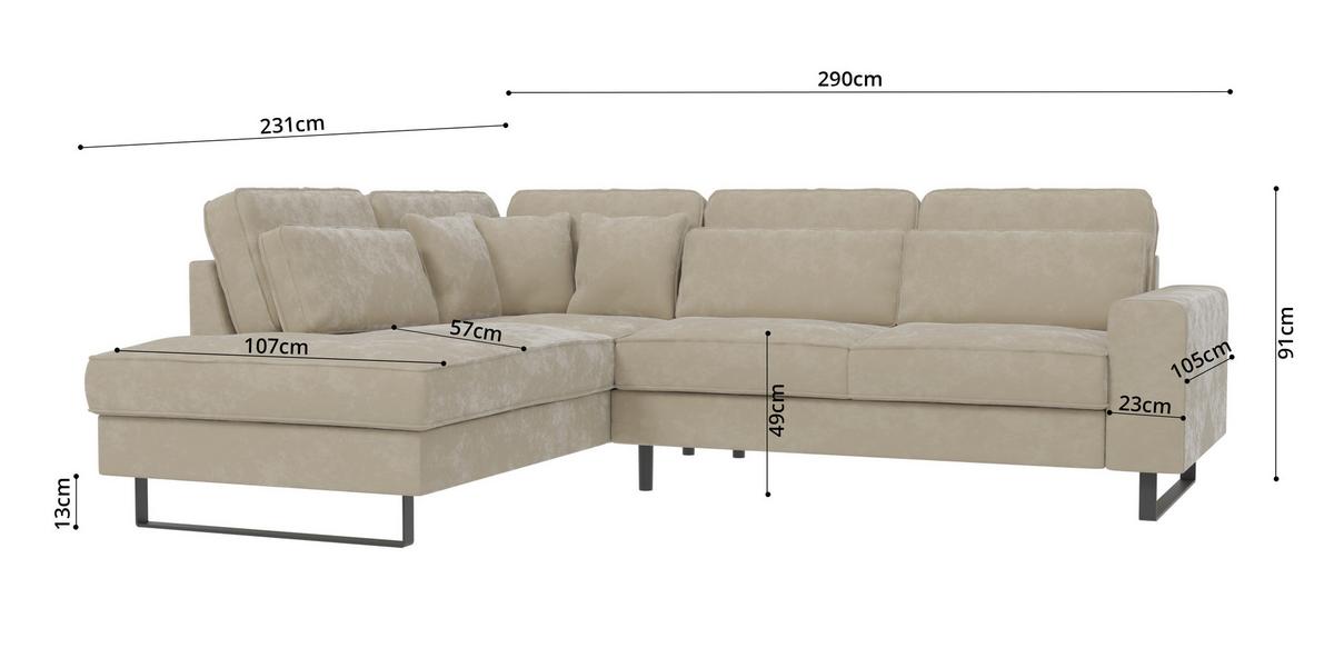 ECKSOFA Zuri Beige Samt - Beige/Schwarz, Holz/Kunststoff (290/231cm) - S-Style Möbel