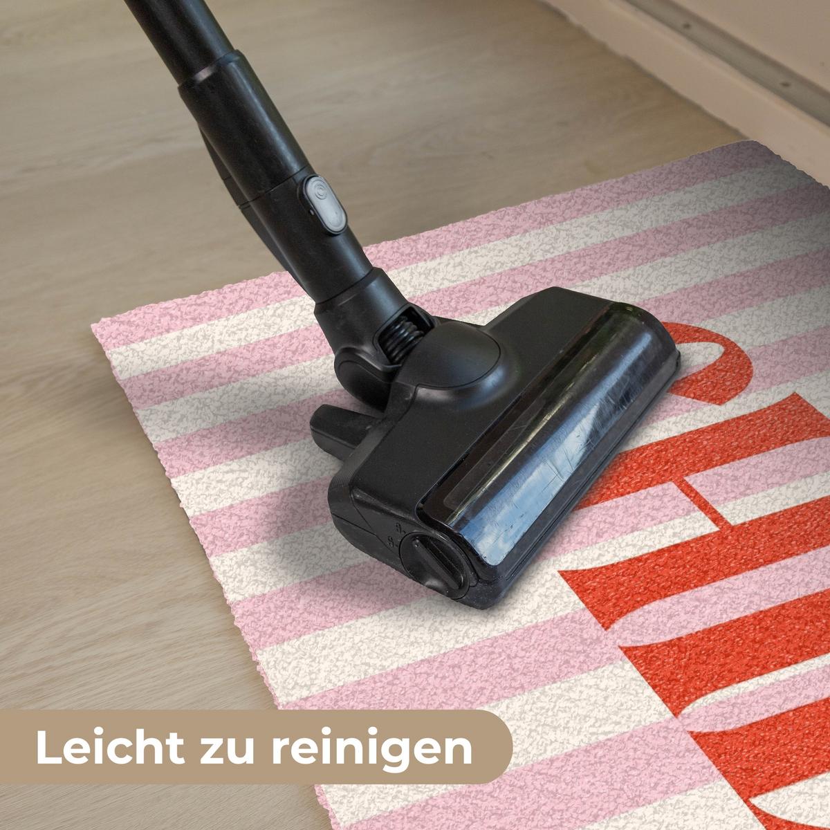 FUSSMATTE Zartrosa – Rot – Streifen – Chill 90x60 cm - Rosa, Kunststoff (90/0.4cm) - MuchoWow