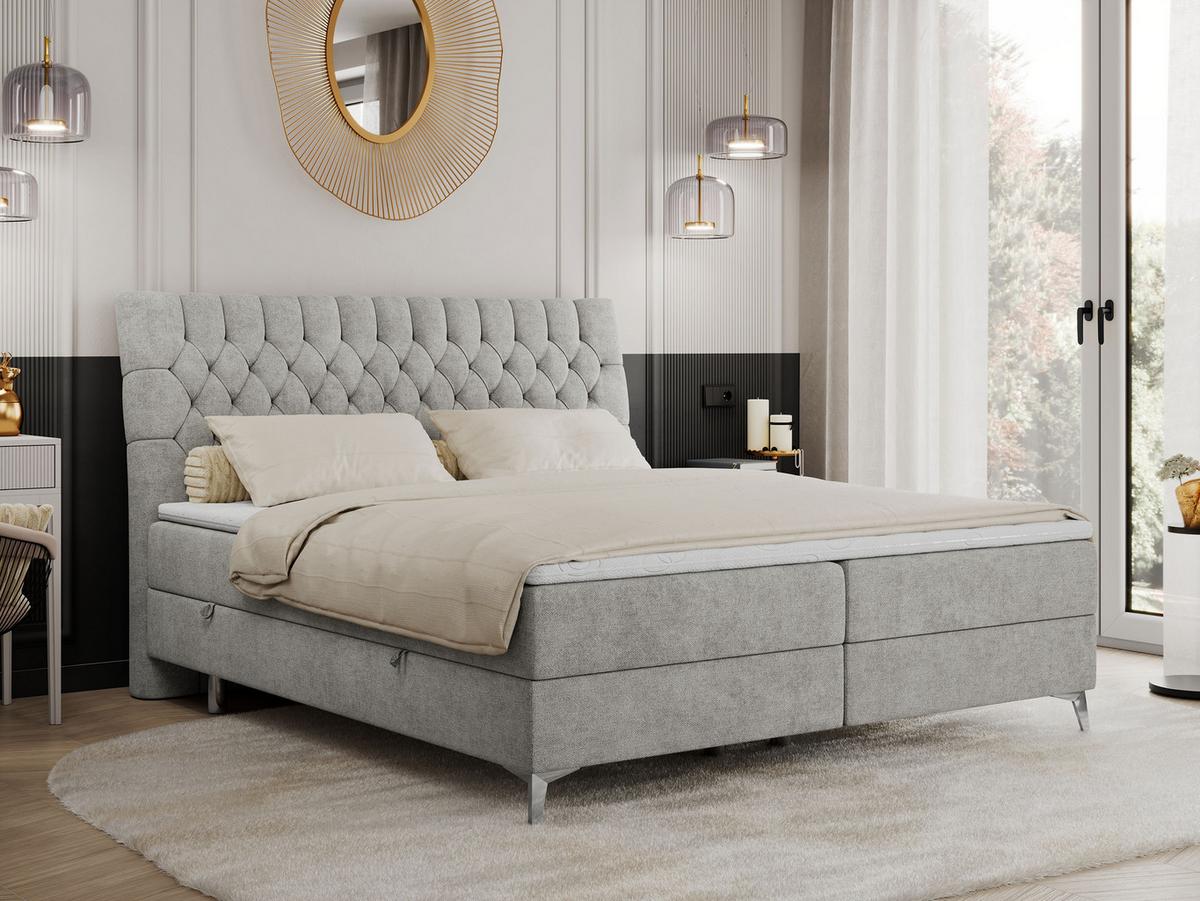 BOXBETT MILEN 120/200 Hellgrau Struktur - H3 - Hellgrau, Holz/Textil (120/200cm) - MKS