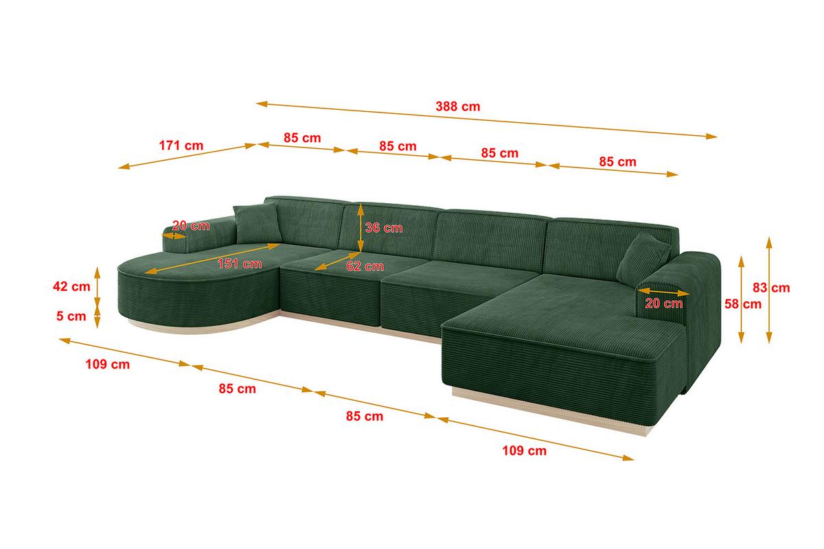 WOHNLANDSCHAFT ARRIO-U2 303x171x83 cm Grün - Grün, Holzwerkstoff/Textil (388/83/171cm) - ALTDECOR