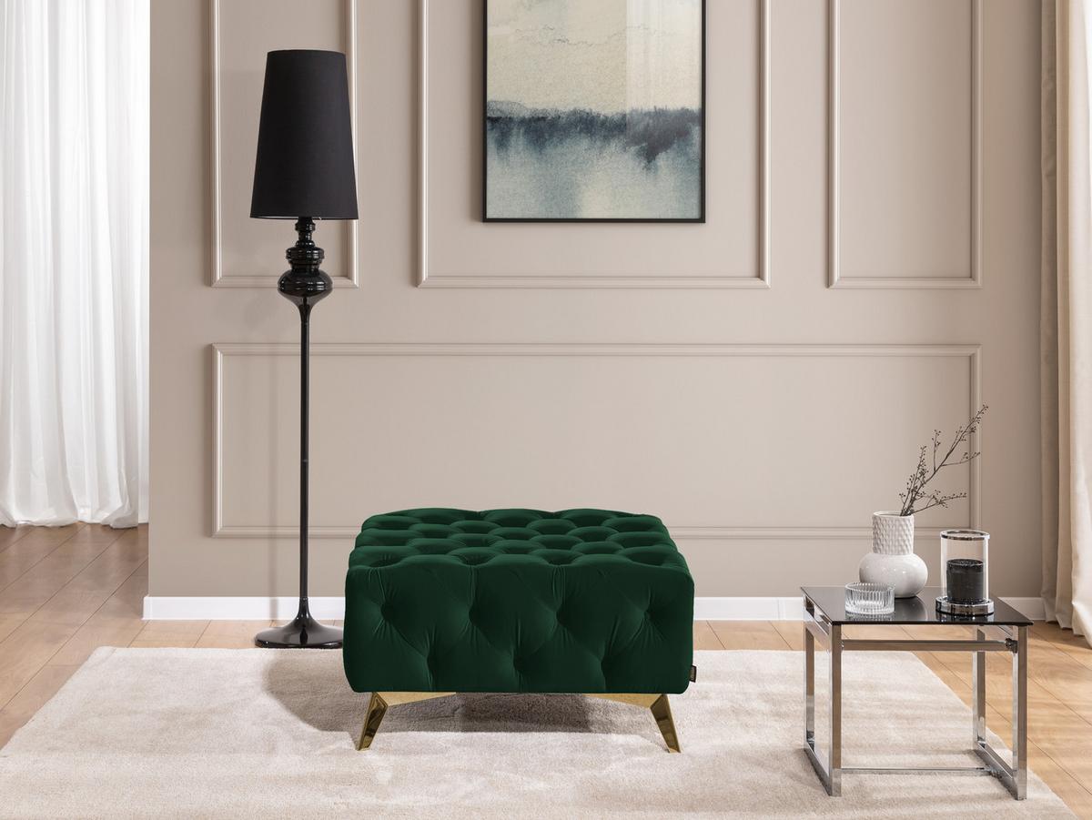 HOCKER Chesterfield Whitby Flaschengrün Samt mit goldenen Füßen - Dunkelgrün/Goldfarben, Holz/Textil (80/45/80cm) - S-Style Möbel