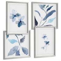 BILDER SET 4er Set - 50x50 cm & 40x60 cm Silberner Rahmen - Minimalistische blaue Blumen - Silberfarben, Kunststoff (50/50cm) - TULUP