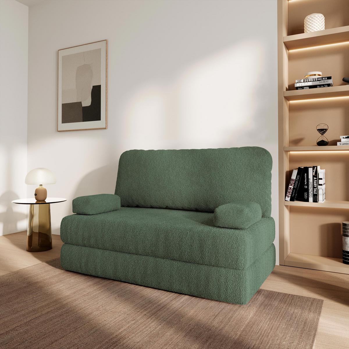 BETTSOFA KESTE aus Schaumstoff Bucle-Stoff Grün Schlaffunktion - Grün, Textil (140/86/60cm) - MASSENO