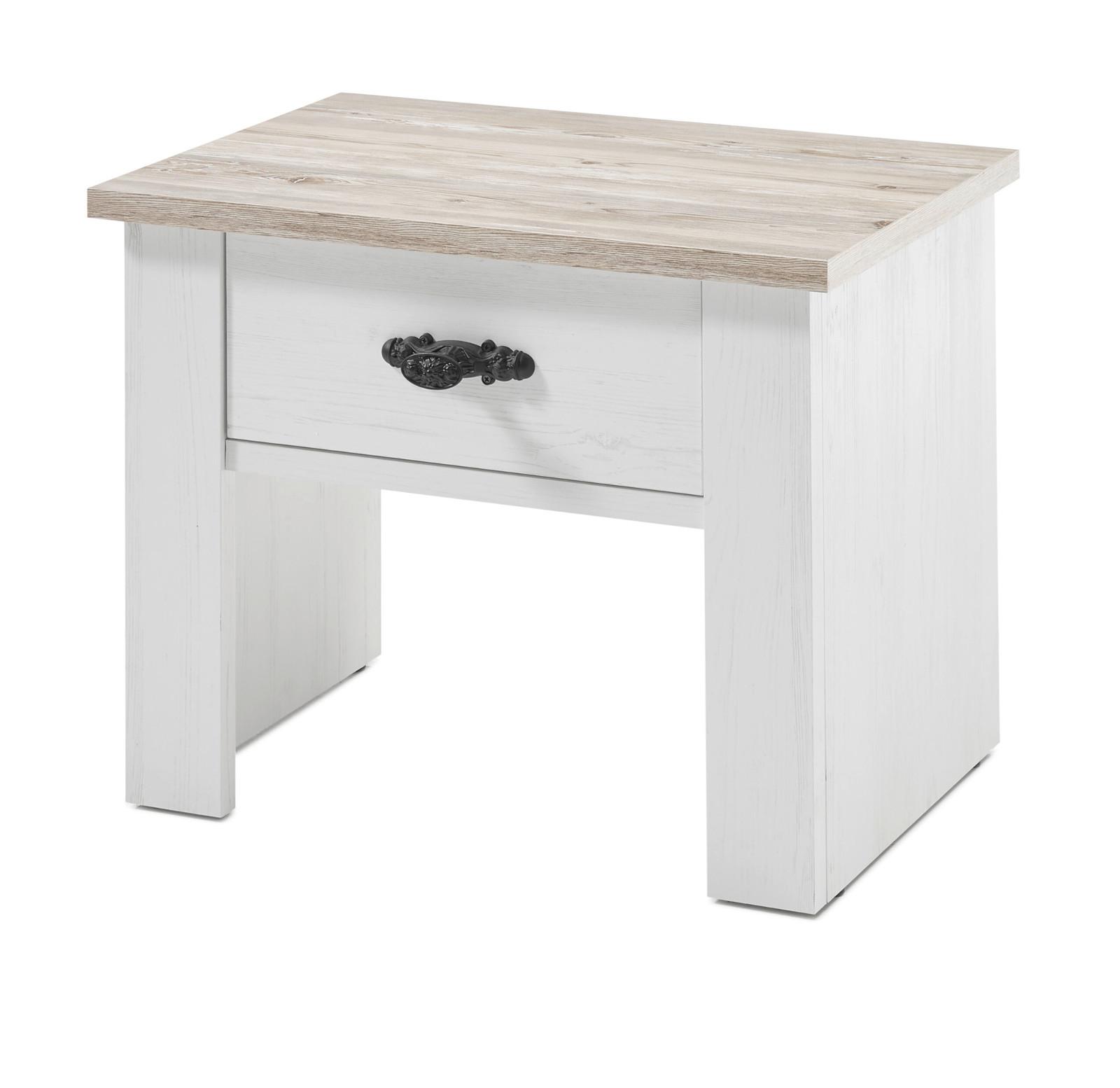 NACHTTISCH Pinie weiß, Oslo Pinie Landhaus, Nachtkommode, 58 x 45 cm - Weiß/Pinienfarben, Holzwerkstoff/Metall (40/86/58cm) - Furn.Design