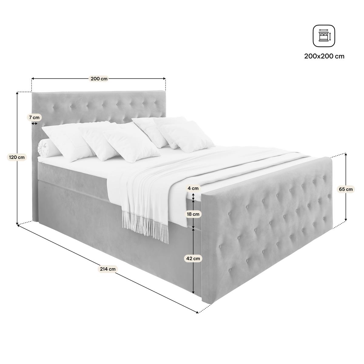 BOXBETT FONDI 200x200 cm mit Matratze und Topper, H2+H3 - Grau - Grau, Holz (200/200cm) - MASSENO