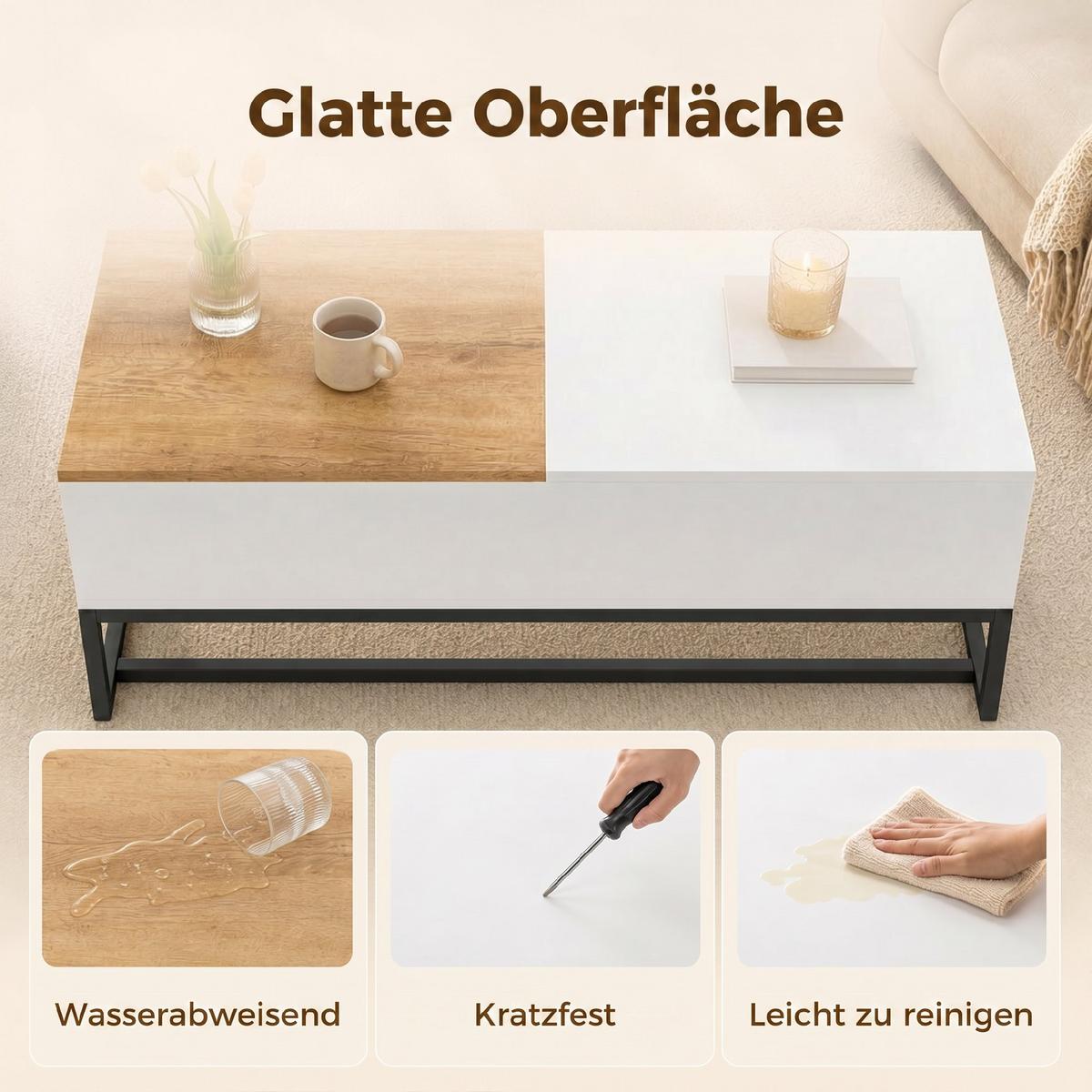 COUCHTISCH Spanplatte Stahl Weiß - Weiß, Holzwerkstoff (100/50/45cm) - HOMCOM