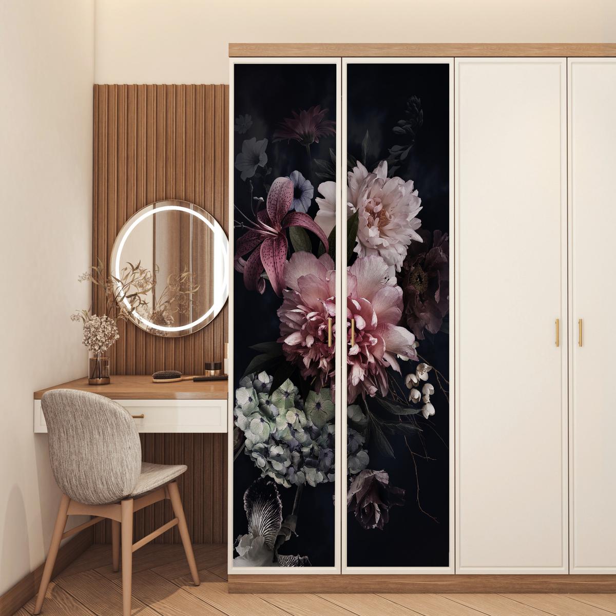 TÜRAUFKLEBER Blumen - Vintage - Pastell - Rosa - Weiß 80x215 cm - Türtapete - Altrosa, Kunststoff (80/0.1cm) - MuchoWow