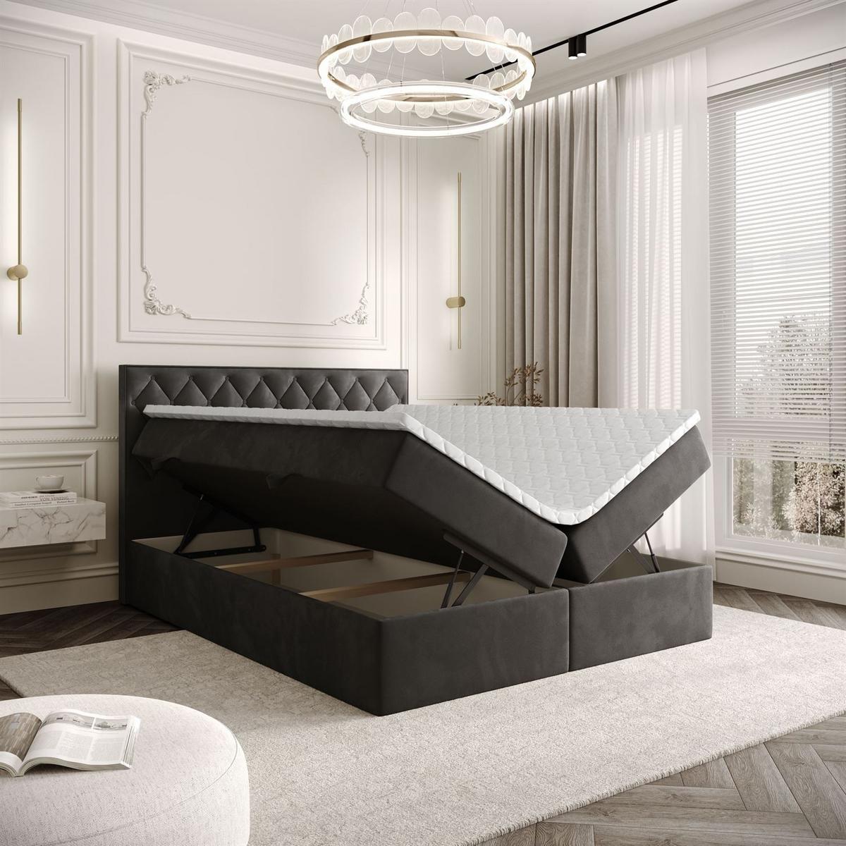 BOXSPRINGBETT INEZ mit Bettkasten mit Topper 140x200 cm Royal Velvet 185 - Graphitfarben, Textil - Lookway