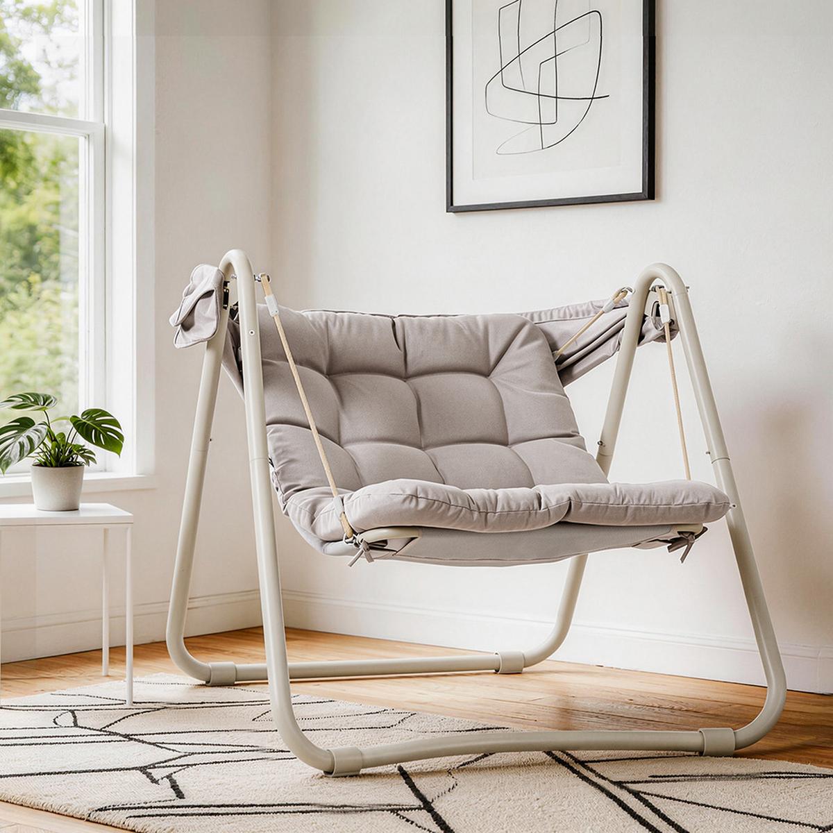 HÄNGESESSEL mit Sonnenschutz OGS62-MI - Ahornfarben, Fell/Metall (108/163/126cm) - SoBuy