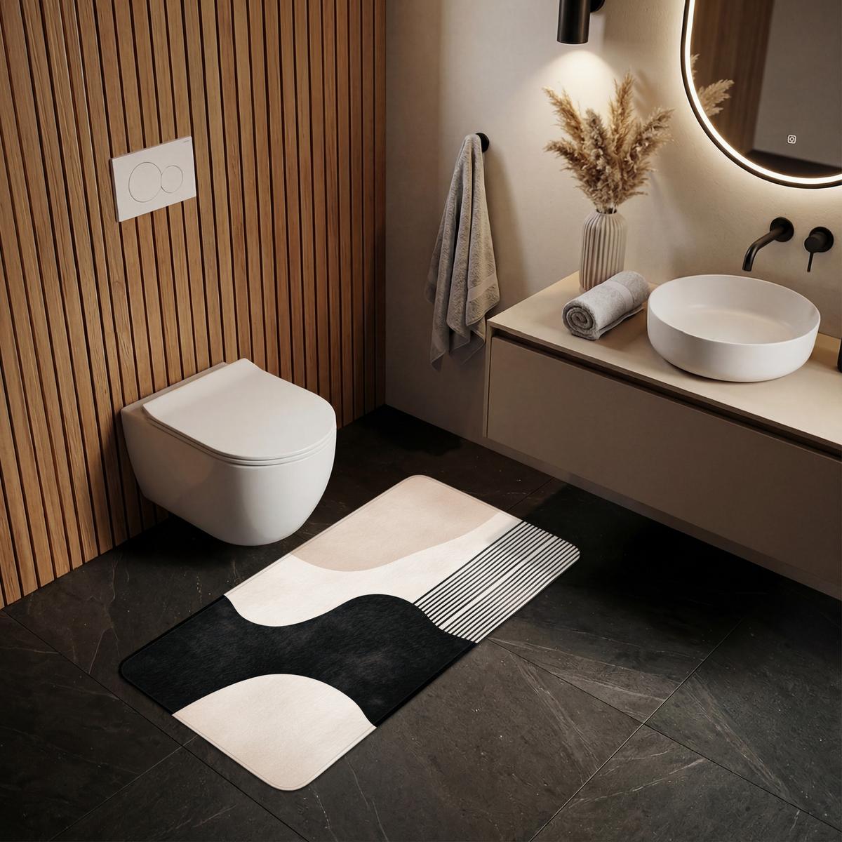 WC-VORLEGER Abstrakt - Japandi - Beige - Modern WC Teppich 120x60 cm - Beige, Textil (120/1cm) - OnlyWow
