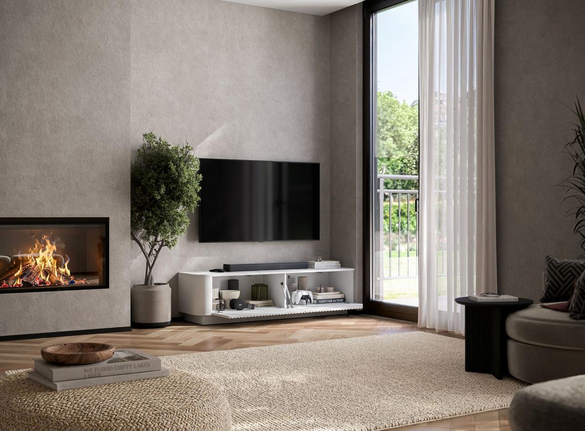 TV-LOWBOARD Aurora Weiß matt 140 cm mit Sockel - Weiß, Holzwerkstoff (140/37/35cm) - Meble Lindner
