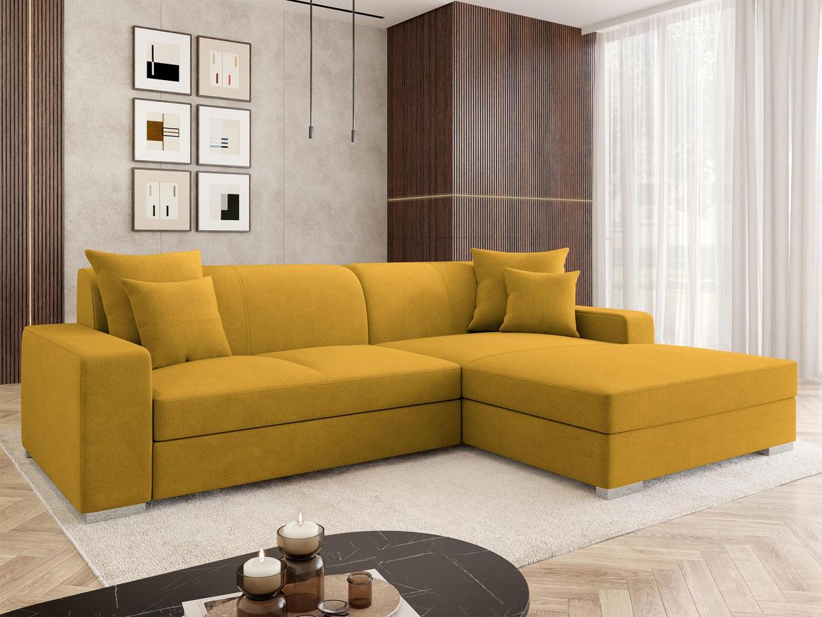 ECKSOFA Mexico, Seite: Rechts - Currygelb/Chromfarben, Holz/Kunststoff (263/178cm) - MIRJAN24