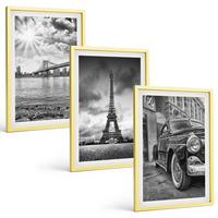 BILDER SET 3er Set - 40x60 cm Goldrahmen - Stadtansichten, Brücken, Eiffelturm - Goldfarben, Kunststoff (40/60cm) - TULUP