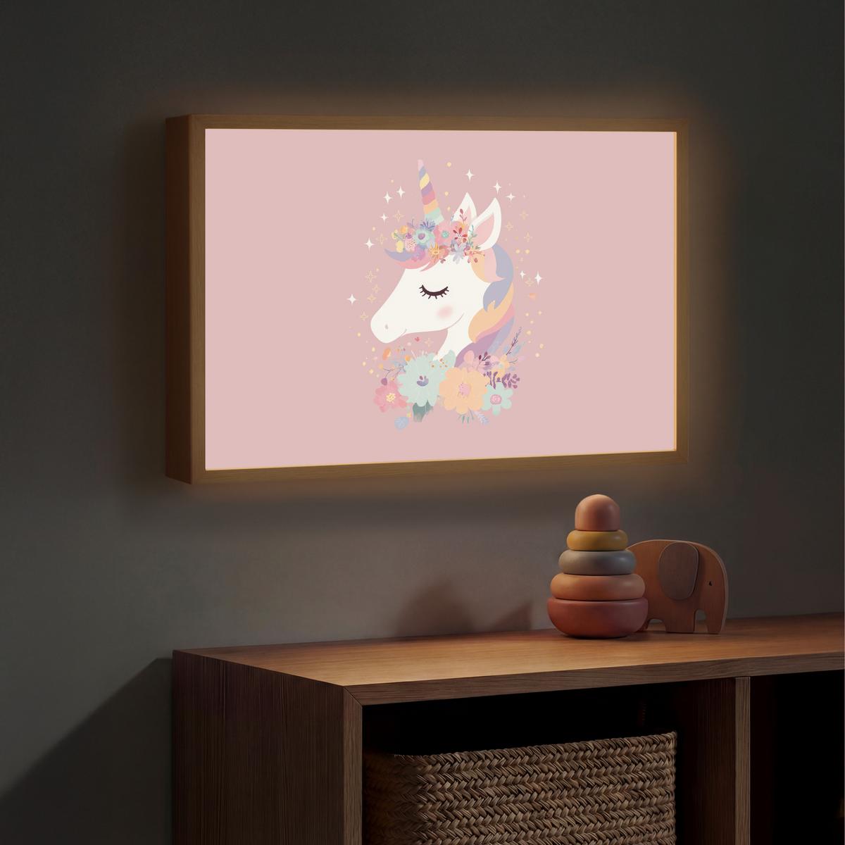 NACHTTISCHLAMPE MIT AKKU Einhorn - Rosa - Blumen 60x40 cm - Rosa, Holzwerkstoff (8/60/40cm) - OnlyWow