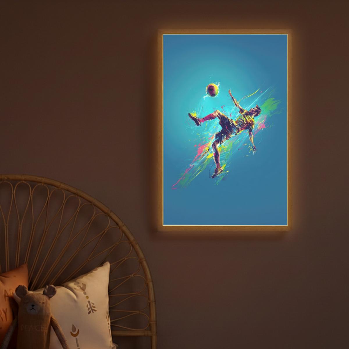 WANDLEUCHTE MIT AKKU Fußballer - Farbspritzer - Farbenfroh - Ball 40x60 cm - Blau, Holzwerkstoff (40/60/8cm) - OnlyWow