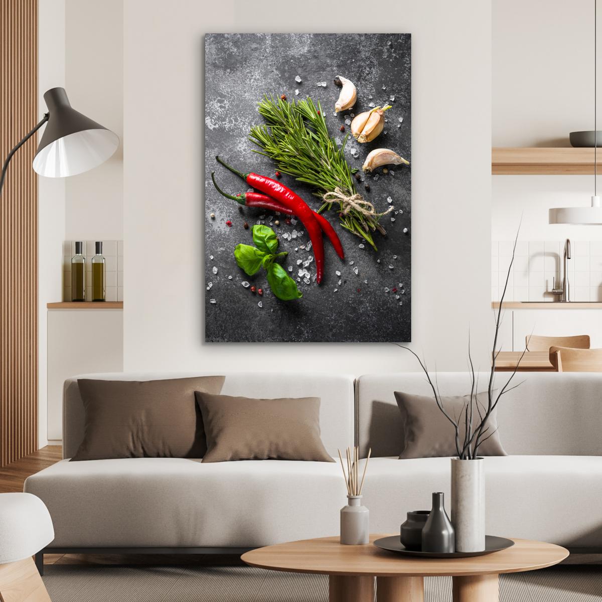METALLBILD Pfeffer - Kräuter - Gewürze - Beton 80x120 cm - Dunkelgrau, Metall (80/120cm) - MuchoWow