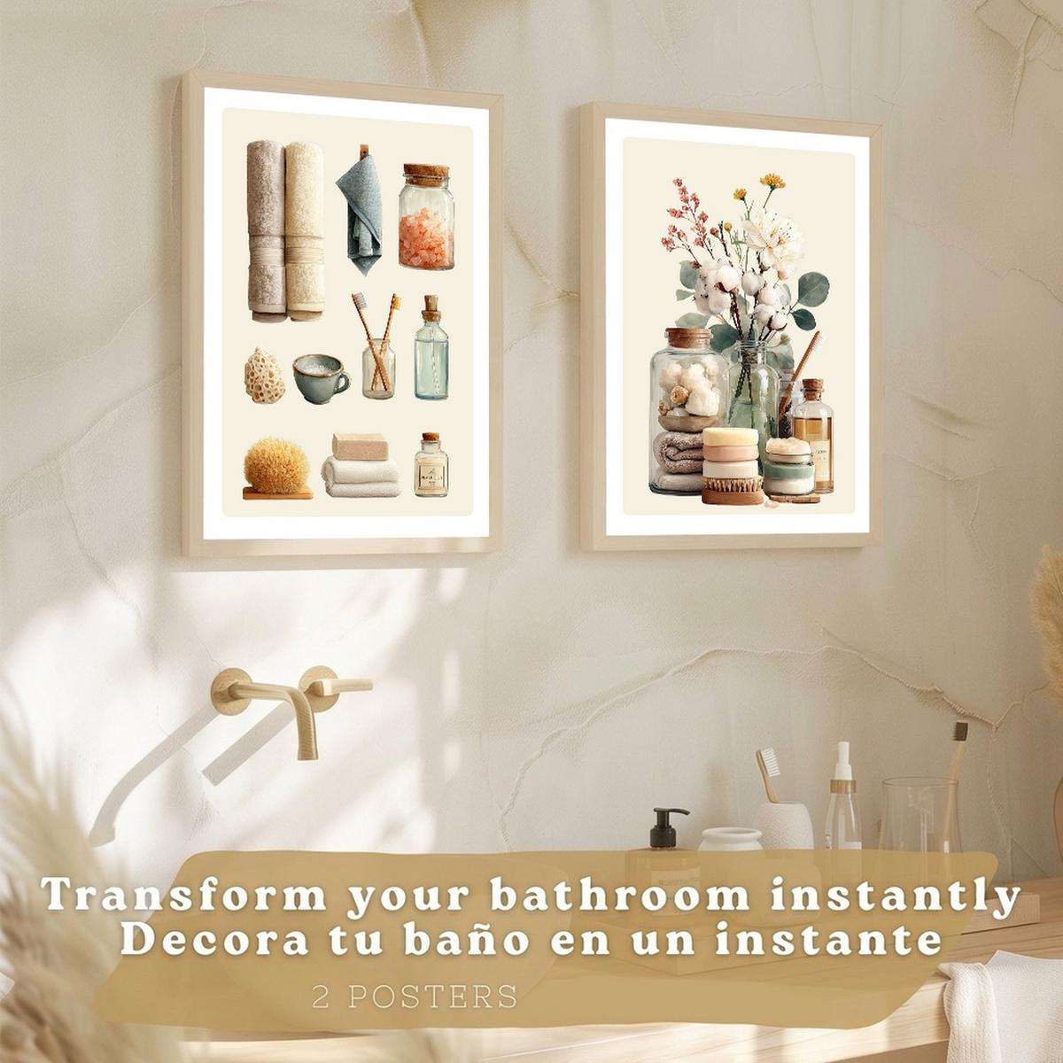 POSTER 2er-Set dekorative Kunstdrucke im Spa-Stil für Badezimmer, minimalistische Bilder mit Blumen Zen- für entspannende Badezimmer- Rahmenlos A3 - Klar, Papier (42/29.7/3cm) - Nacnic