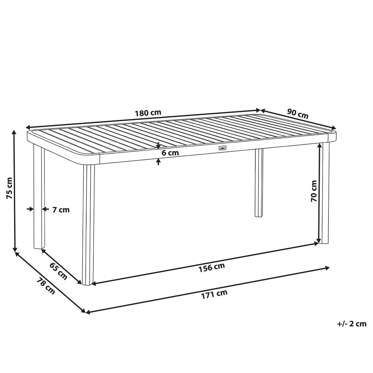 GARTENTISCH 180/90 cm Akazienholz Braun Roncello - Braun, Holz (180/90/75cm) - Beliani