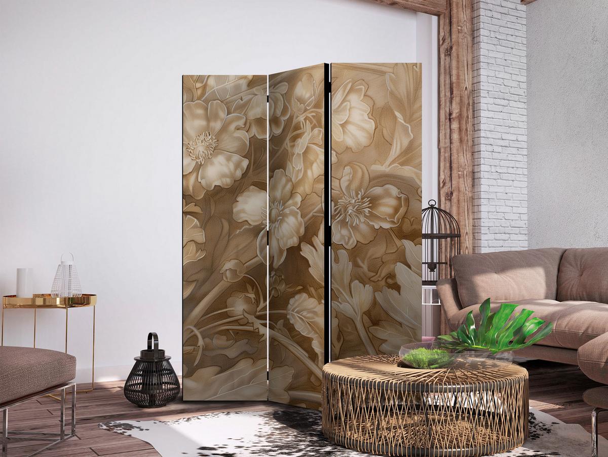PARAVENT Beidseitig Bedruckter 3-tlg 135x172 cm Beige Blumen Vintage - Beige, Holz/Textil (135/172/3cm) - Muralo