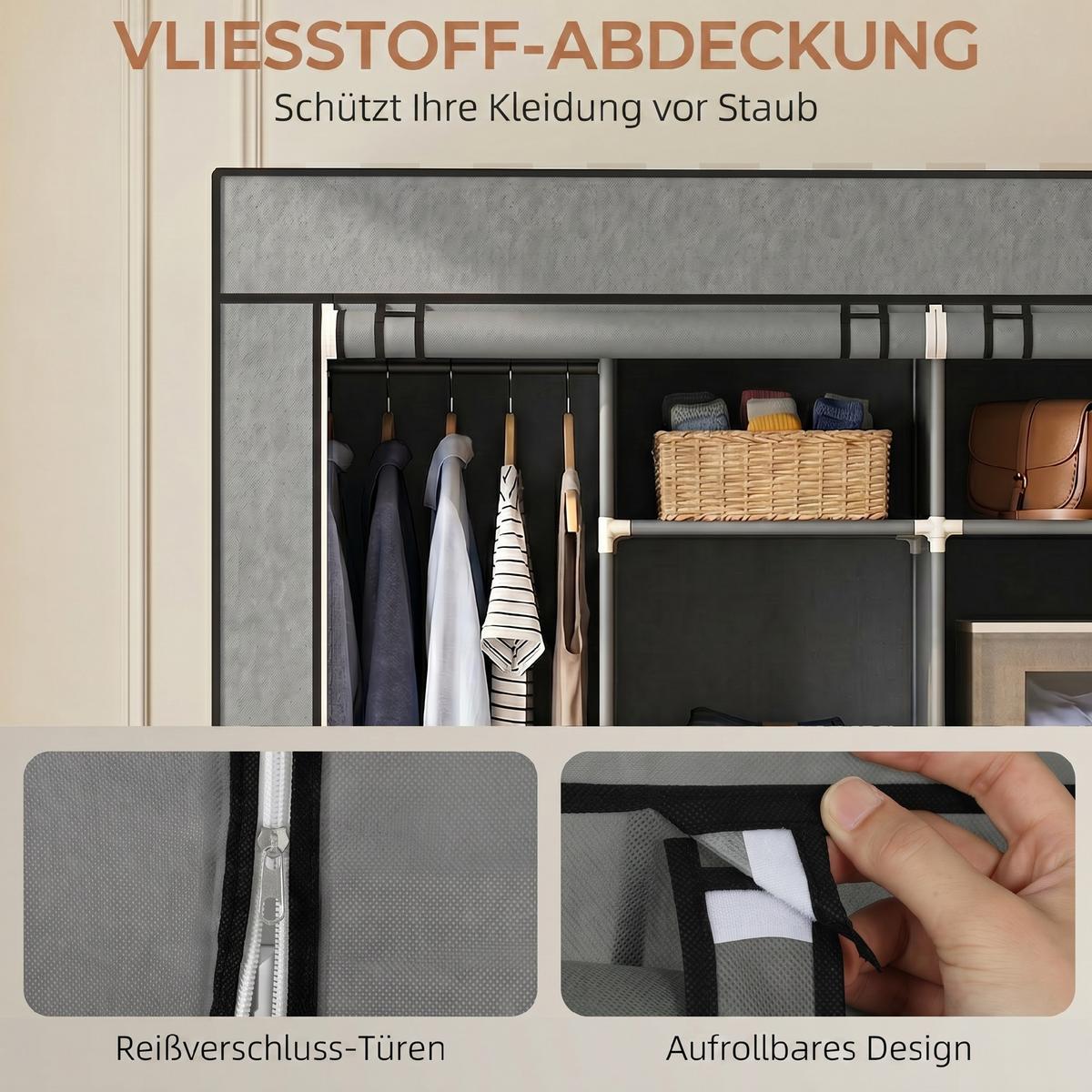 STOFFSCHRANK Stahl Vliesstoff Dunkelgrau - Dunkelgrau, Textil/Metall (42.5/167/166cm) - HOMCOM
