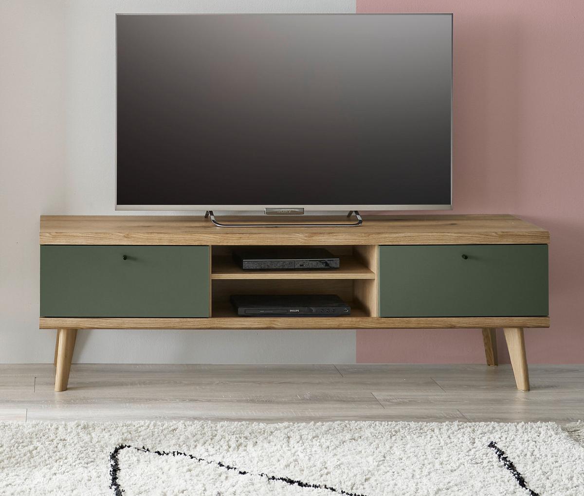 TV-LOWBOARD Salbei grün, Eiche Evoke skandinavisch 160 cm, Fernsehtisch mit Stauraum - Salbeigrün/Eichefarben, Holz/Holzwerkstoff (160/50/40cm) - Furn.Design