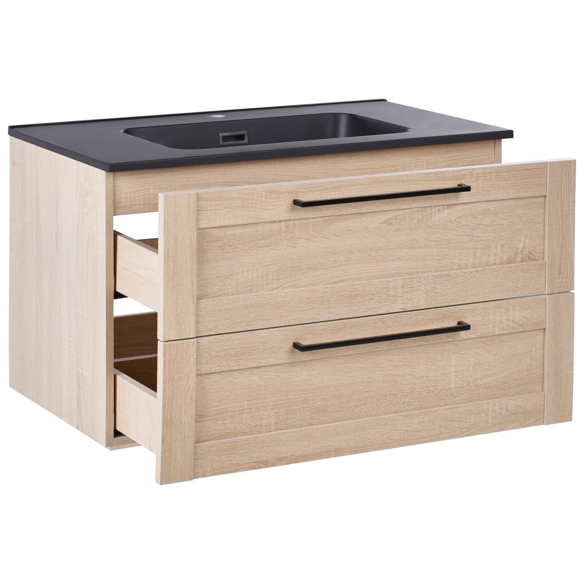 WASCHBECKENUNTERSCHRANK wandmontiertk mit Waschbecken Hellbraun Tarija - Hellbraun, Holzwerkstoff (80/46/91.5cm) - Beliani