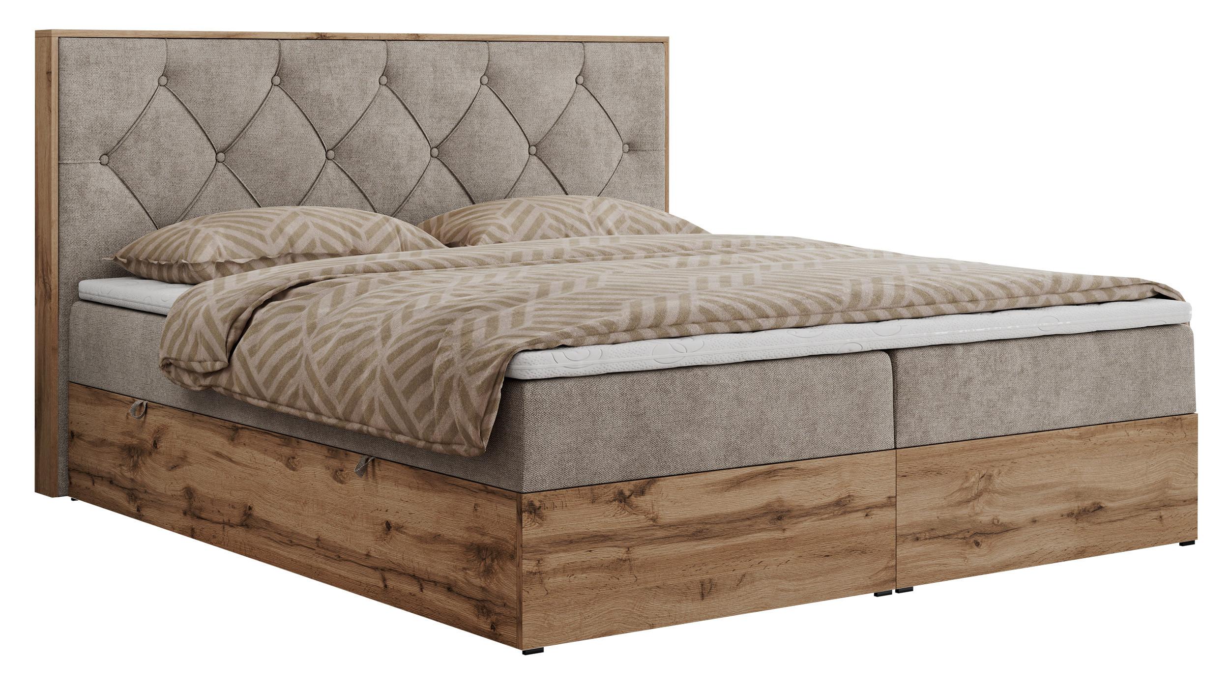BOXBETT VENETO 140/200 Beige Struktur - H4 - Beige, Holz/Textil (140/200cm) - MKS