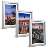 BILDER SET 3er Set - 20x30 cm Silberner Rahmen - Ausblicke auf Brücken und Sonnenuntergänge - Silberfarben, Kunststoff (20/30cm) - TULUP