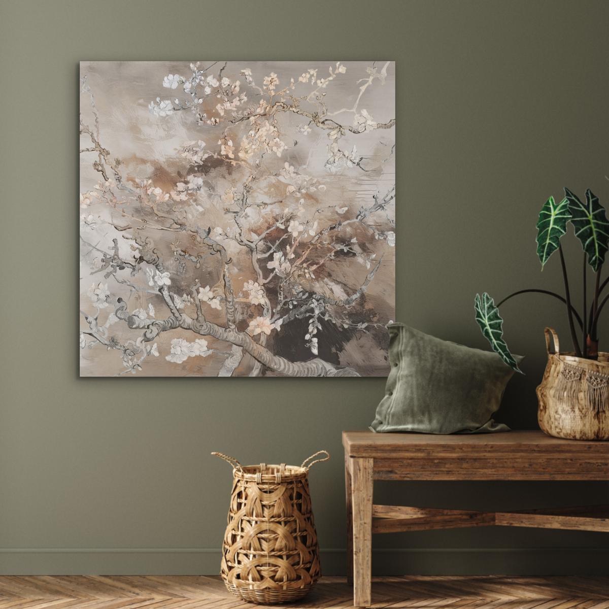 AKUSTIKBILD Mandelblüte - Kunst - Van Gogh - Beige - Abstrakt Akustikpaneele 90x90 cm - Braun, Kunststoff (90/90cm) - MuchoWow