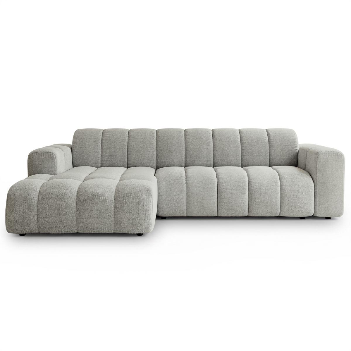 ECKSOFA SETIA Hellgrau Strukturstoff mit Schlaffunktion - Hellgrau, Holz (304/165cm) - MASSENO