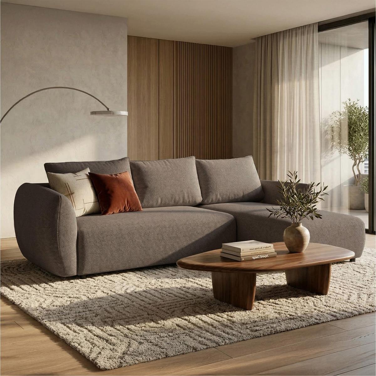 ECKSCHLAFSOFA Zordo HELLBRAUNER CHENILLE RECHTS MIT ZWEI BETTKÄSTEN - Hellbraun/Schwarz, Kunststoff/Textil (170/256cm) - Selsey